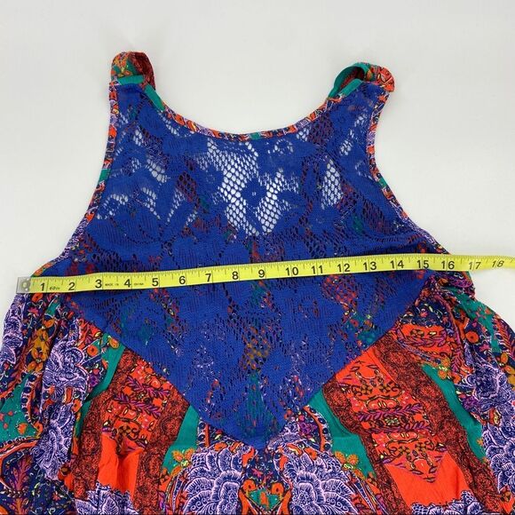 Free People Count Me In Trapeze Boho Tunic Tank Red Hot Combo Paisley XS - Picture 8 of 13